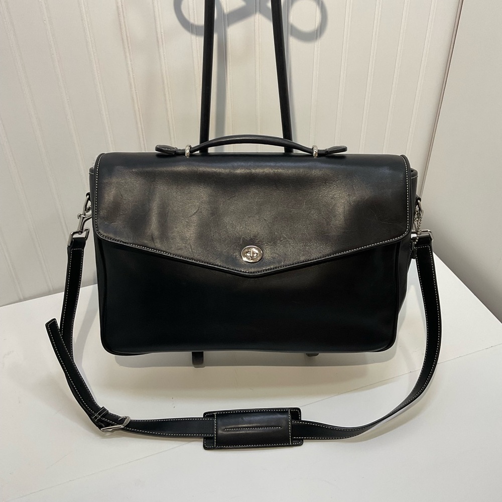 Authentic Coach Black Leather Lexington Turnlock Briefcase
